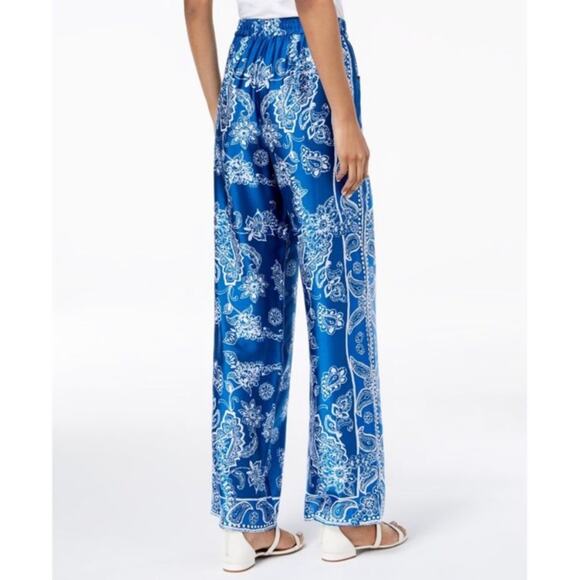 Inc International Concepts Blue Print Wide Leg Elastic Silky Pants NWTS Large - Picture 2 of 7